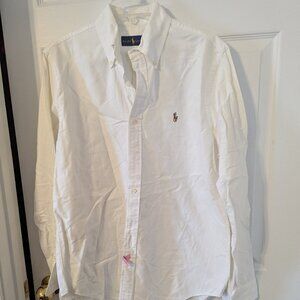 Polo by Ralph Lauren White Button-Down Oxford Shirt with Brown Pony Logo